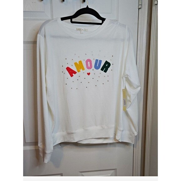 Cyrus Tops - Cyrus Women’s White XL Amour Graphic Crew Neck Long Sleeve Pullover Sweatshirt